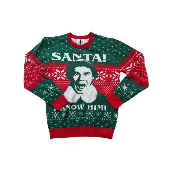 ELF "SANTA, I KNOW HIM" Christmas Sweater size Men's Small; Holiday Sweater - Picture 1 of 9